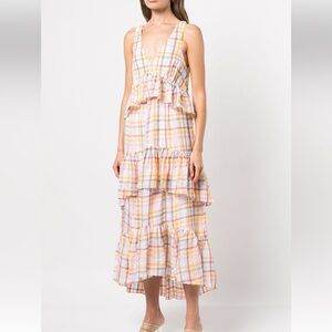 Cinq A Sept Astor tiered plaid-print midi dress Size 0
